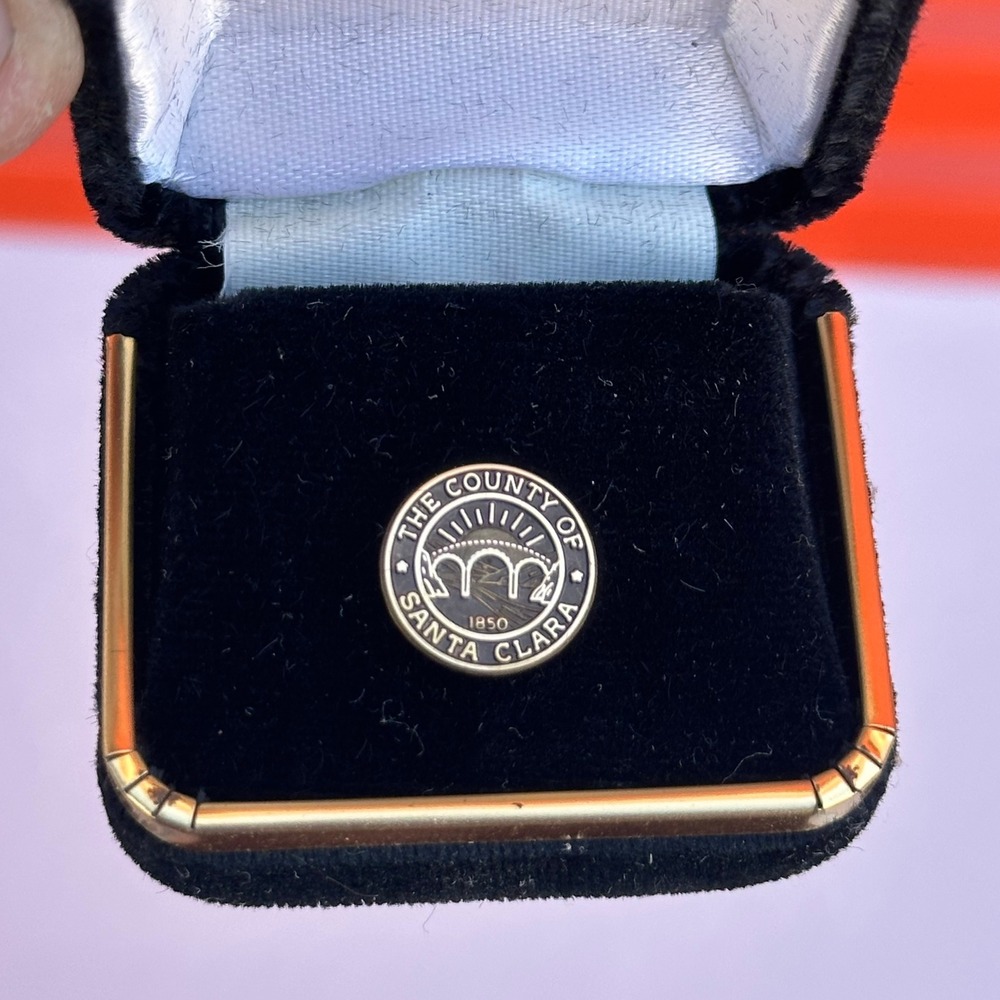 Vintage The County of Santa Clara Seal Lapel Pin Gold Filled Official Logo Boxed